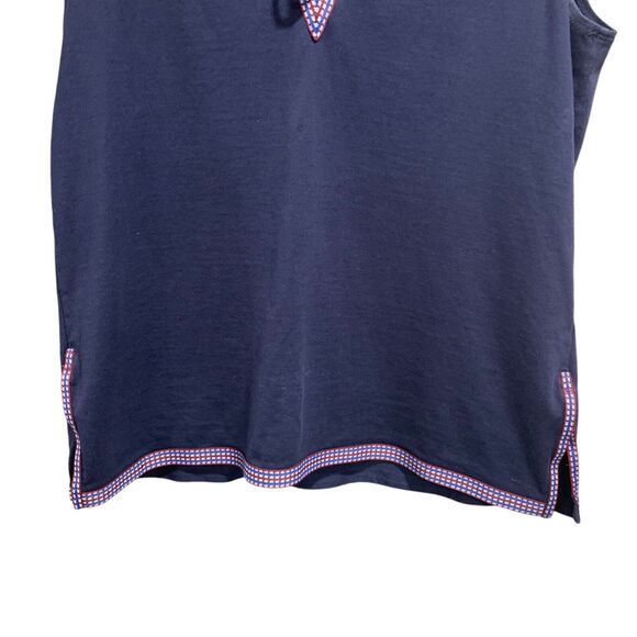 J Crew Womans Blue Sleeveless Embroidered Ribbon Trim Shirt S Boho Preppy - Picture 4 of 9